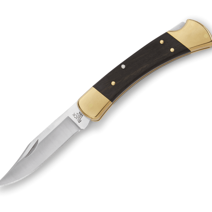 Buck 110 Folding Hunter knife with ebony handle, brass bolsters and stainless steel blade
