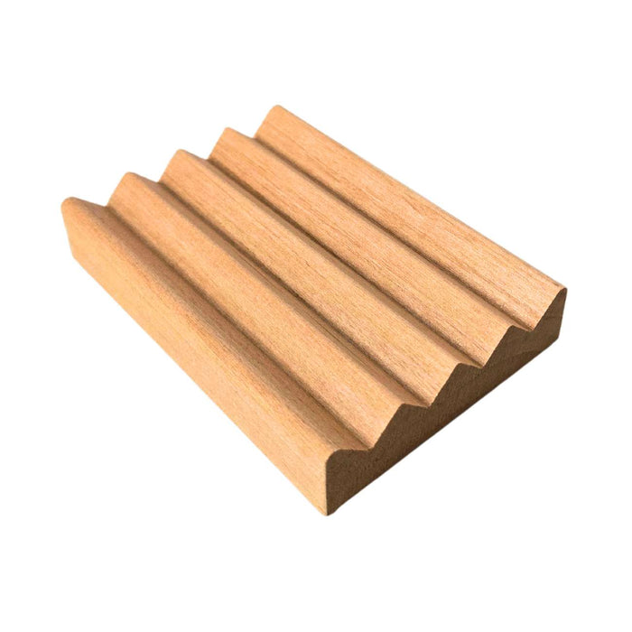 Wooden draining soap dish among American-made bath and bathroom accessories
