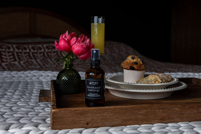 Farmhouse Mornings home fragrance room spray in a labeled bottle