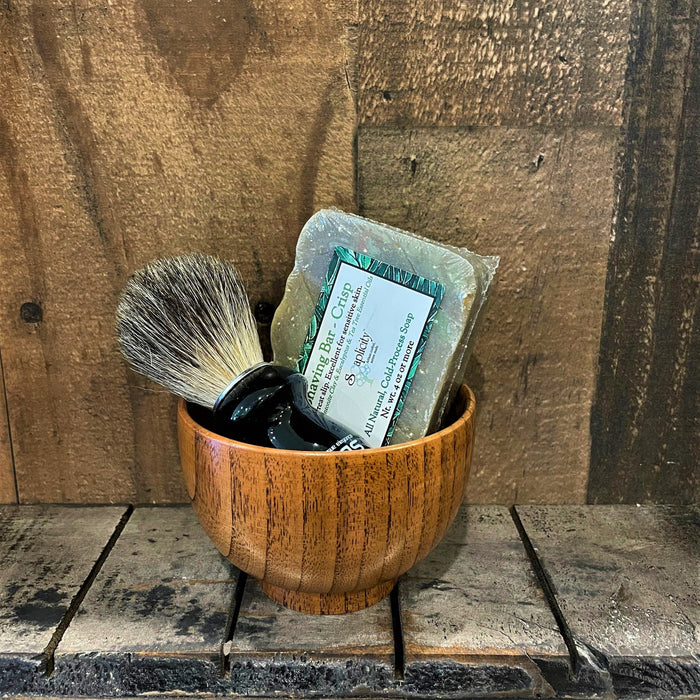 Men's traditional shaving set with shaving soap and wet-shaving accessories for American-made grooming collection
