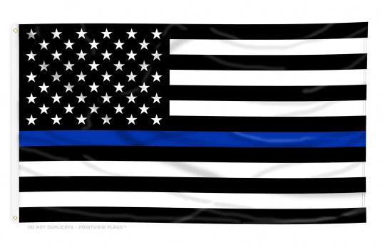 Black-and-white Thin Blue Line American flag with a single blue stripe