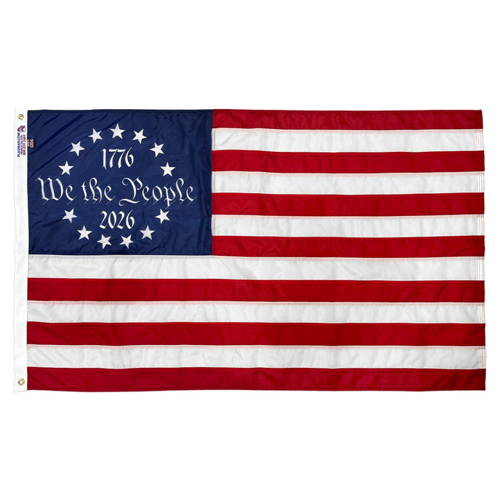 We the People Betsy Ross commemorative patriotic flag with thirteen stars and red and white stripes