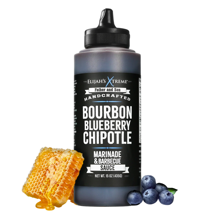Bourbon blueberry chipotle barbecue sauce and marinade bottle