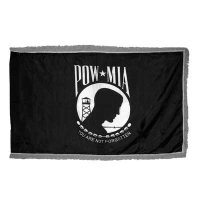 Black and white POW/MIA indoor parade flag for ceremonial and memorial display
