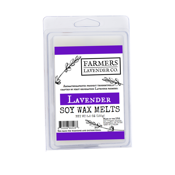 Hand-poured lavender soy wax melts in a multi-piece wax melt assortment