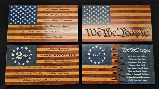 Handcrafted wooden American flag wall art for Fourth of July and patriotic home decor