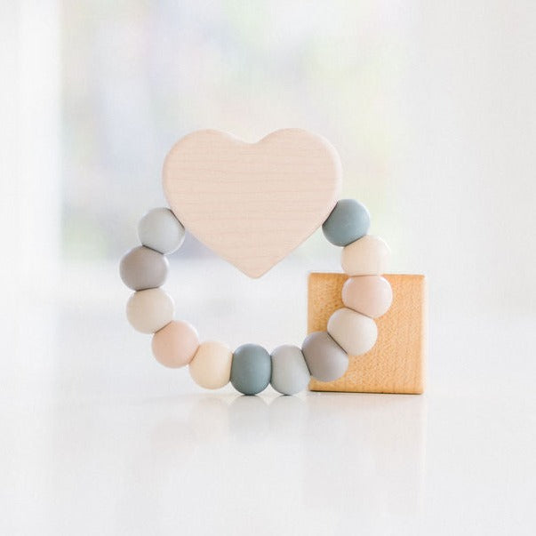 Heart Charm Baby Teether: Maple & Silicone