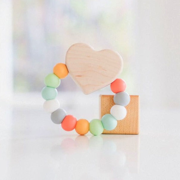 Heart Charm Baby Teether: Maple & Silicone