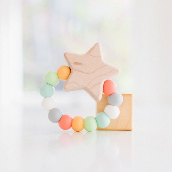 Star Charm Baby Teether: Maple & Silicone