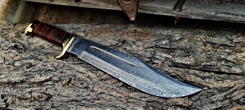 Crocodile Dundee Outback Bowie Knives 2025 – 16” Handmade Damascus Steel Blade with Leather & Brass Handle + Sheath