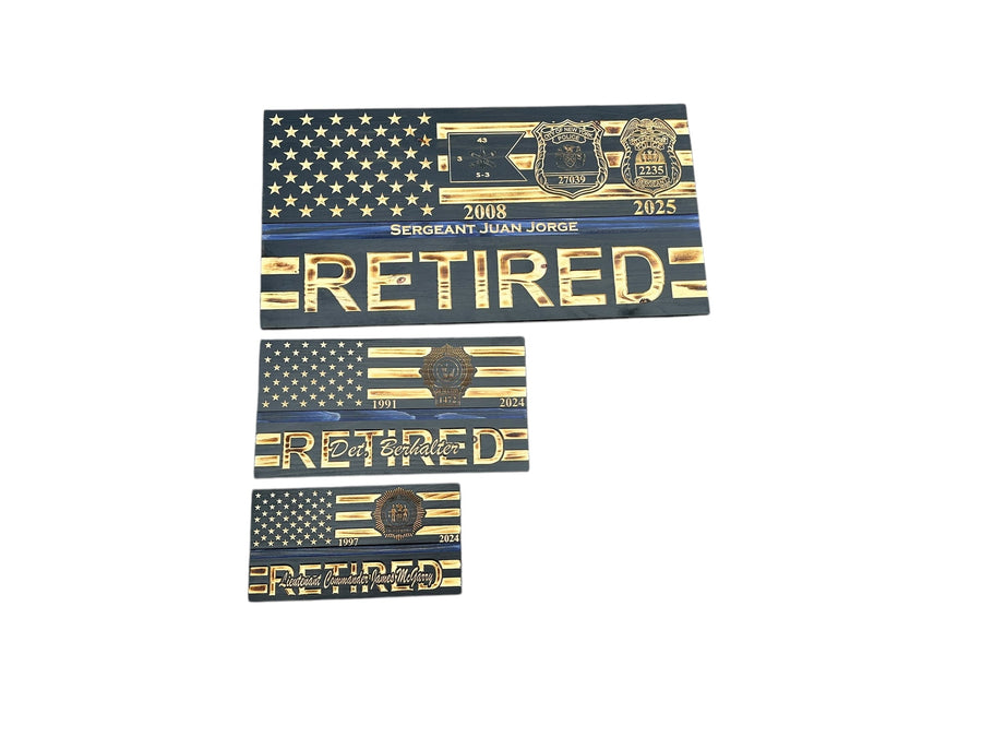 Personalized firefighter retirement wooden American flag gift