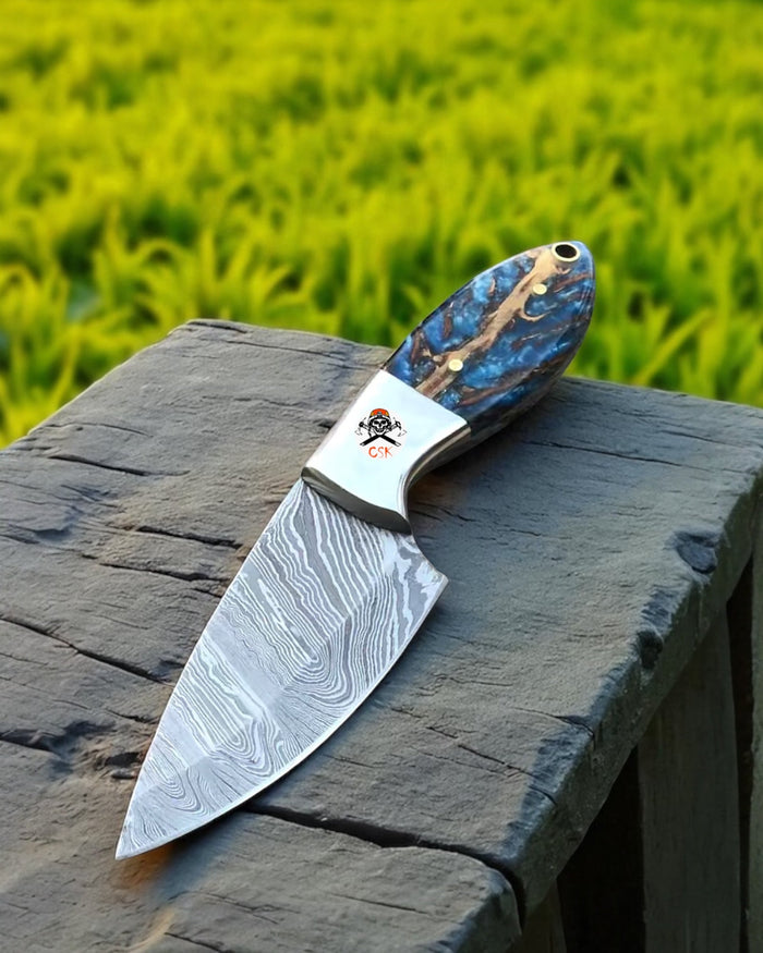 Pinecone Resin Damascus Steel Knife Handmade Collector’s Blade