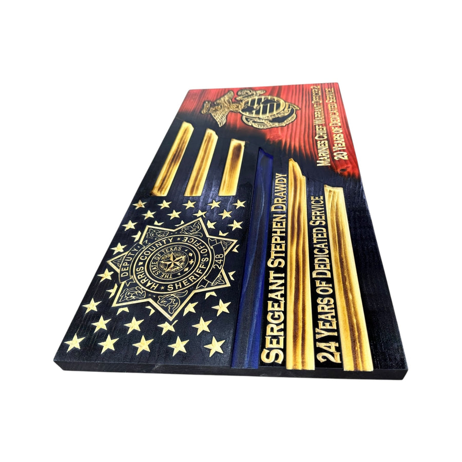 engraved wooden American flag
