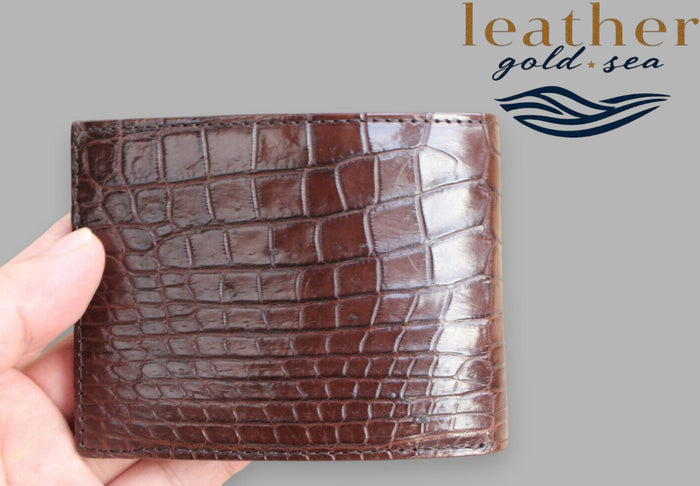 Leather Bifold Wallet for Men – Dark Brown | Alligator Wallet