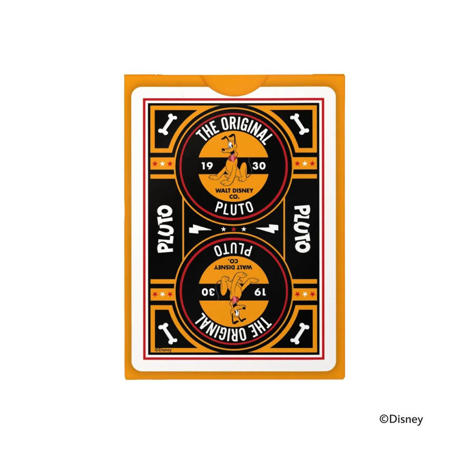 Pluto card back with mirrored orange-and-black portraits