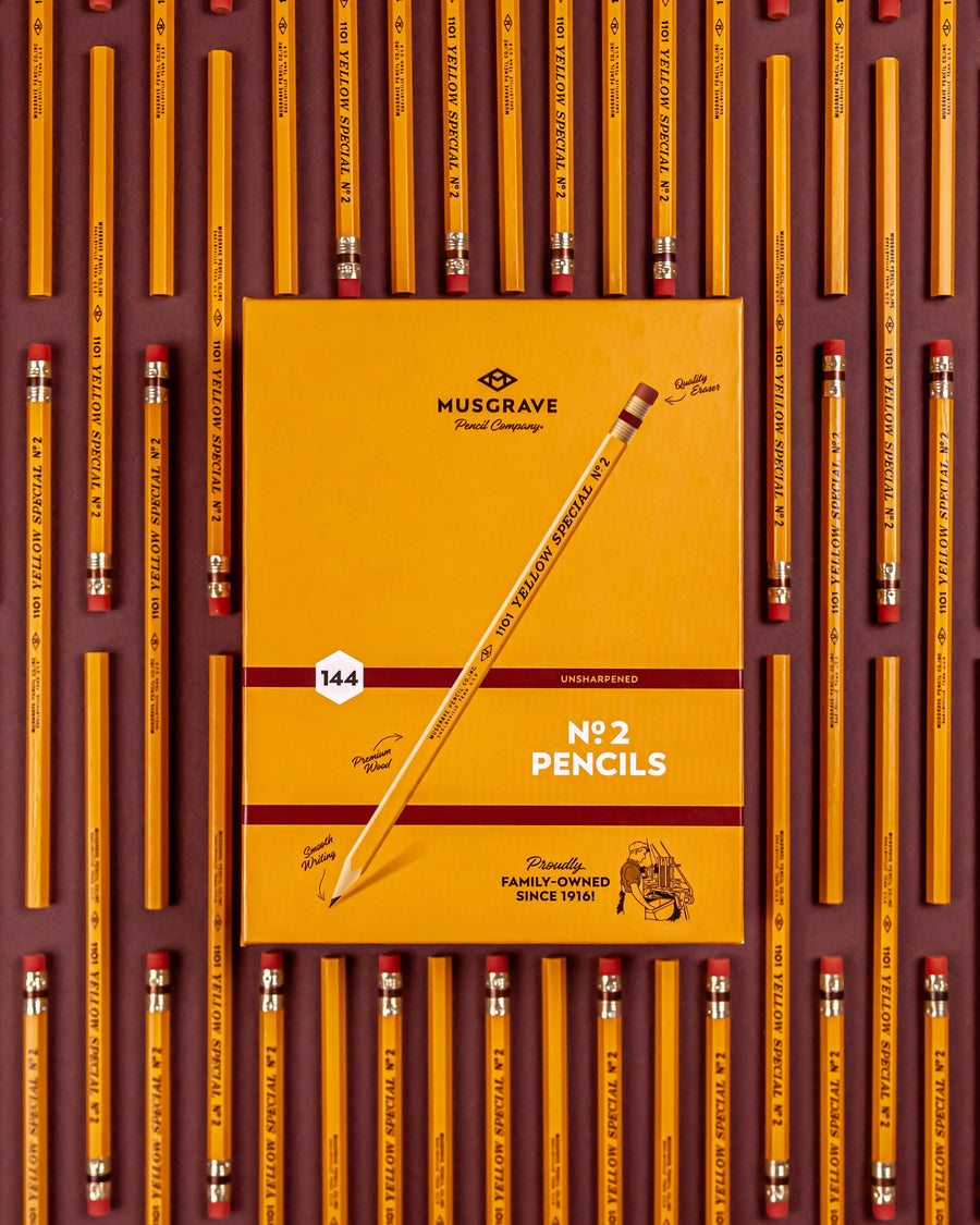 Closed one-hundred-forty-four-count Yellow Special pencil box