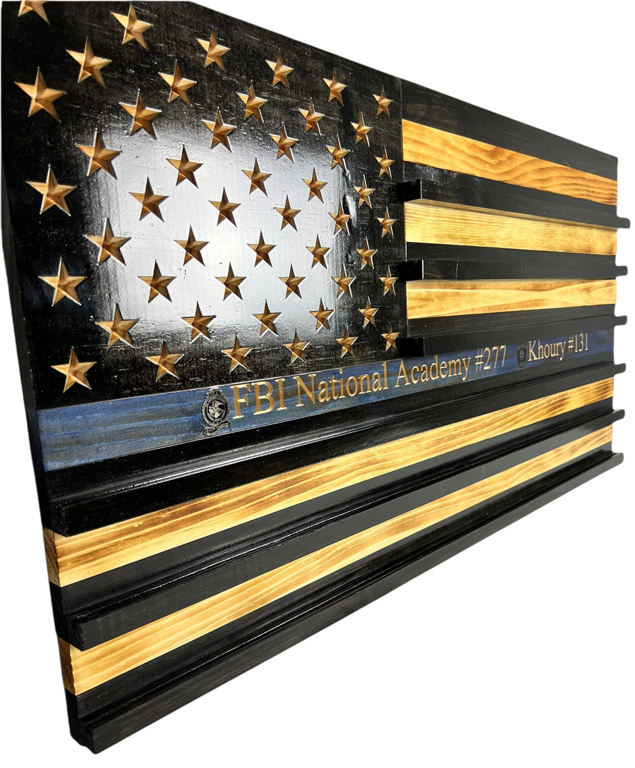 Personalized Wooden American Flag Challenge Coin Display