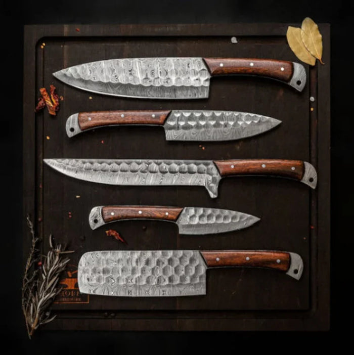 Best Dishwasher Safe Knife Set – 13" Forged Damascus Steel Blade with Bone & Pakkawood Handle + Leather Sheath