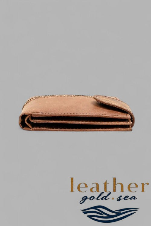 Wallet for Men with Zipper - Light Brown Leather