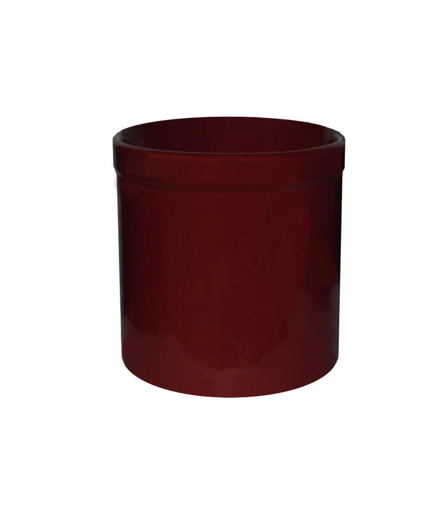 Burgundy stoneware utility crock - 1 quart tall