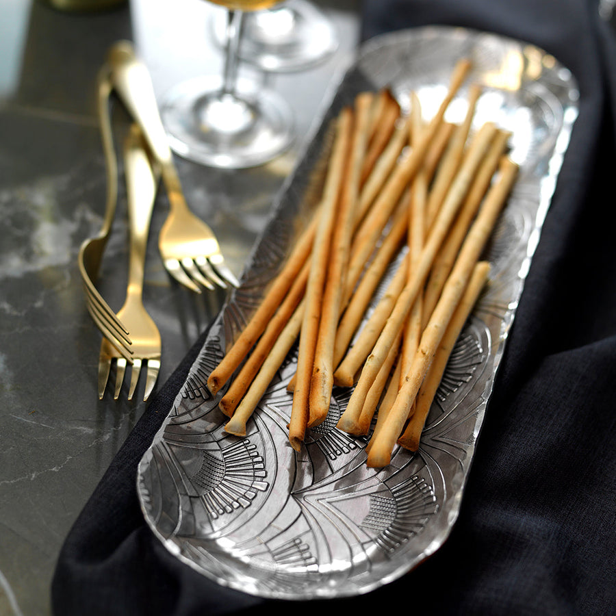 Styled display featuring 1923 Small Breadstick Tray