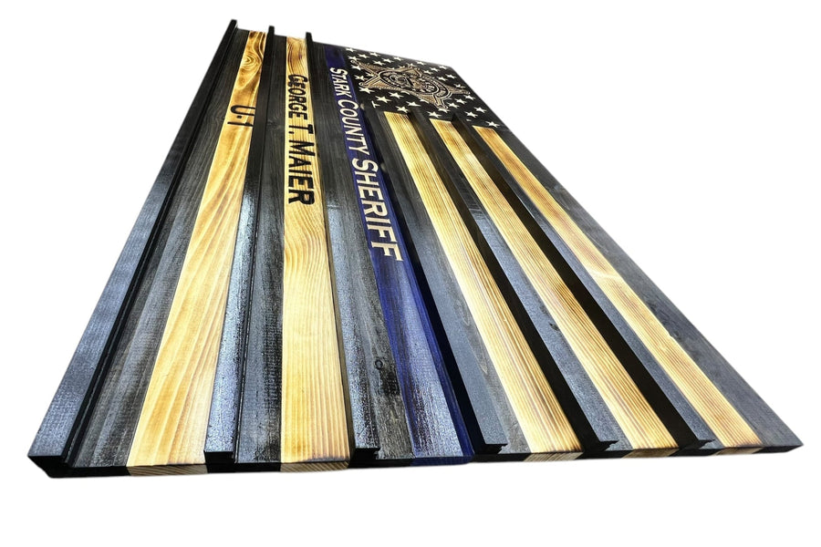 Personalized Wooden American Flag Challenge Coin Display