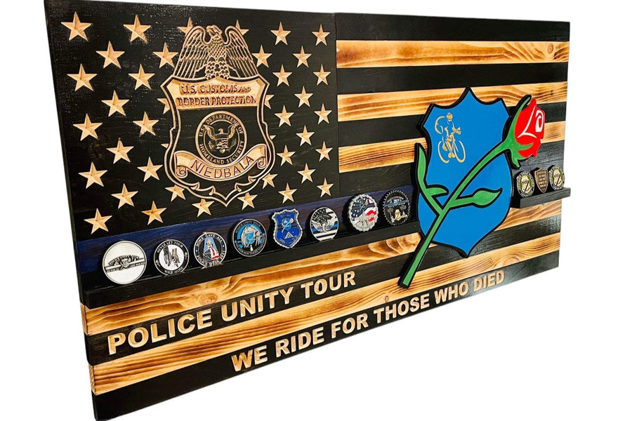 Personalized Wooden American Flag Challenge Coin Display