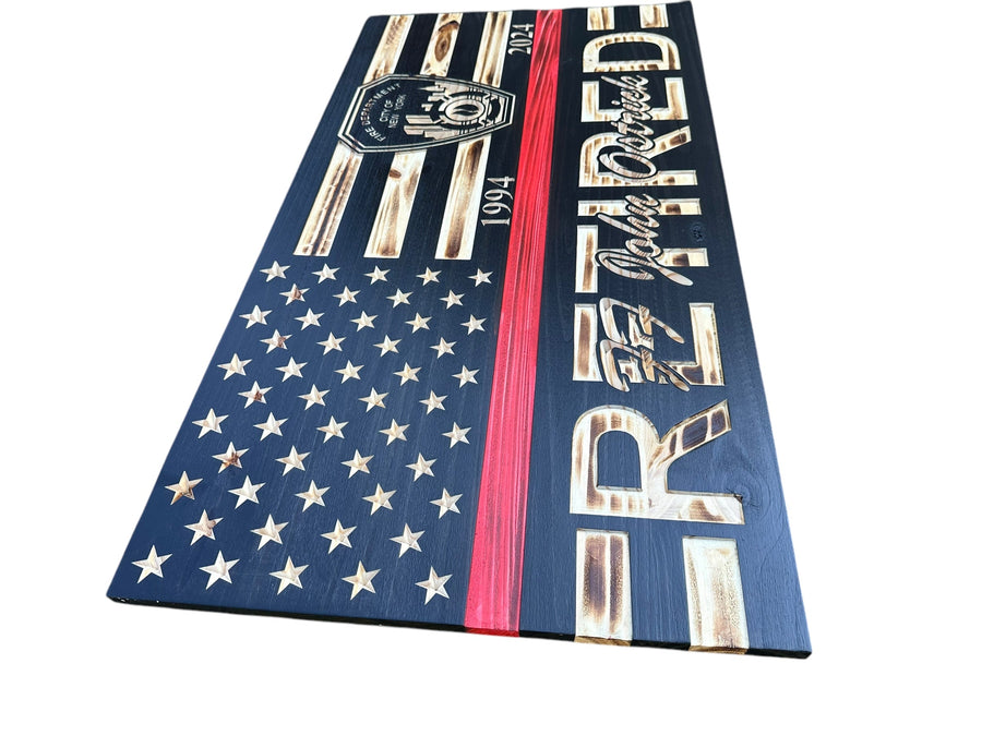 Personalized Retirement Wooden American Flag with Engraved Badge — product photo 11