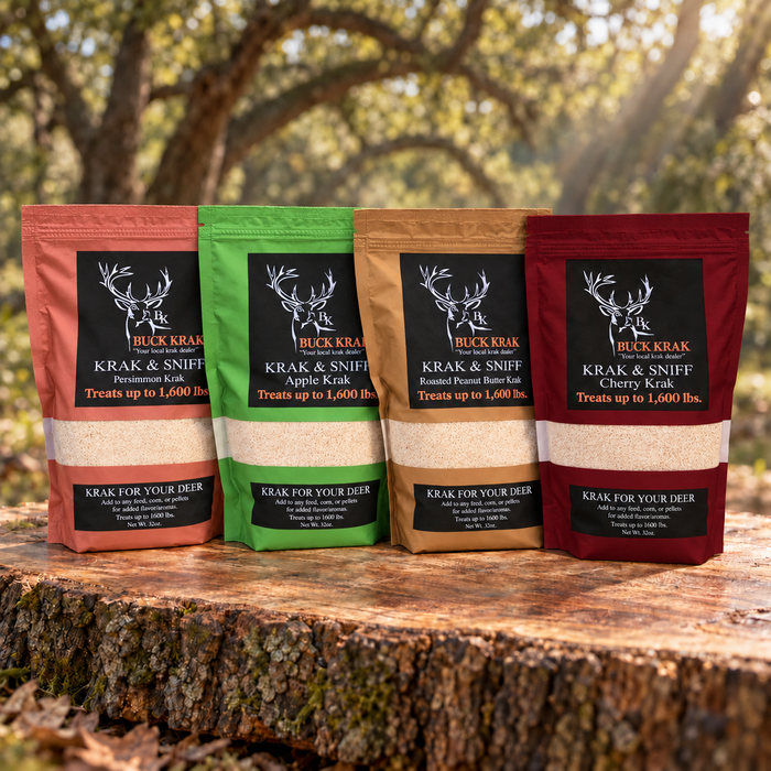 Persimmon, Apple, Roasted Peanut Butter and Cherry Krak & Sniff pouches together
