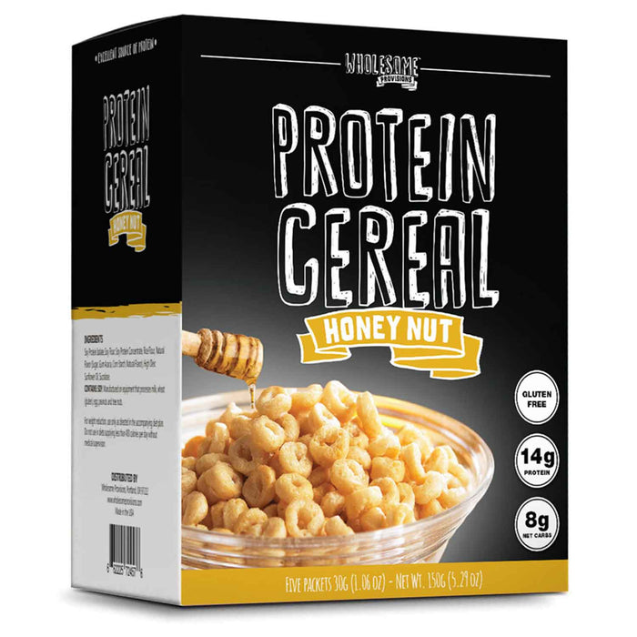 Honey Nut Protein Cereal: Honey Nut cereal box.