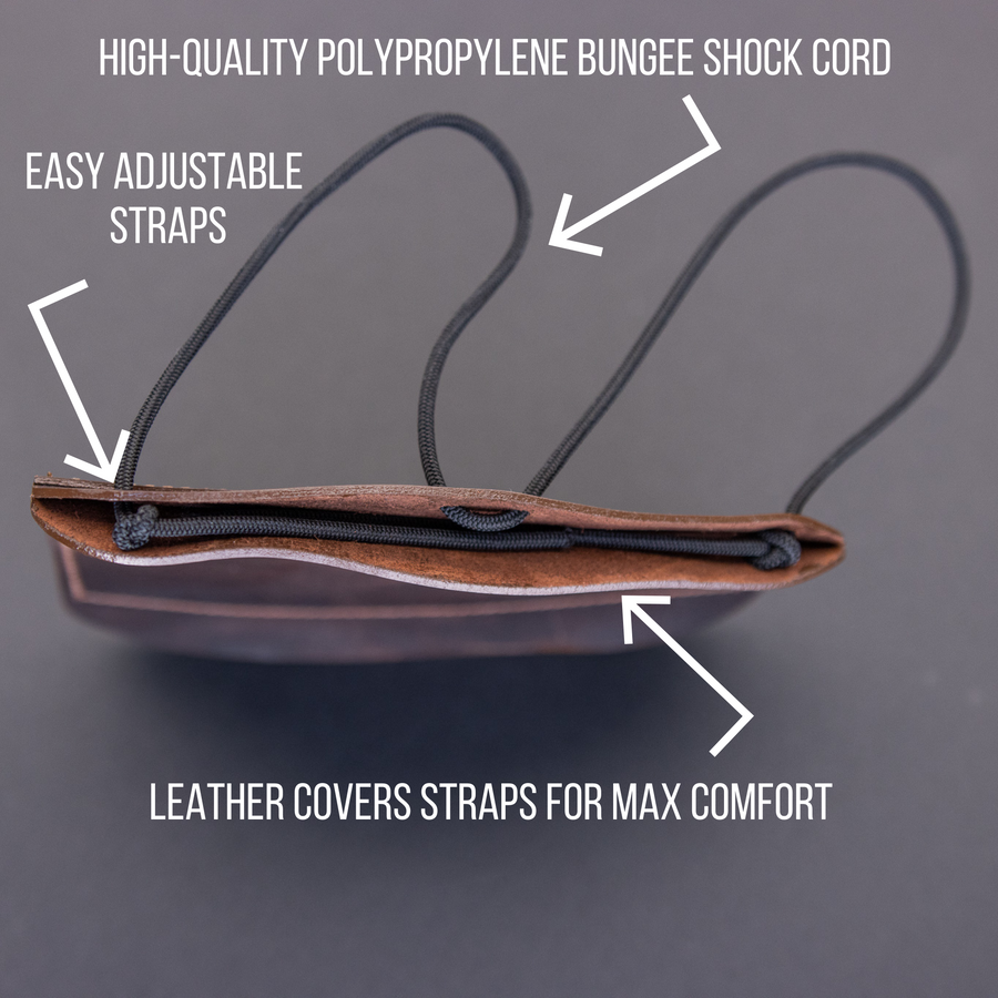 Ultimate Leather Archery Armguard — diagram of cord and leather straps