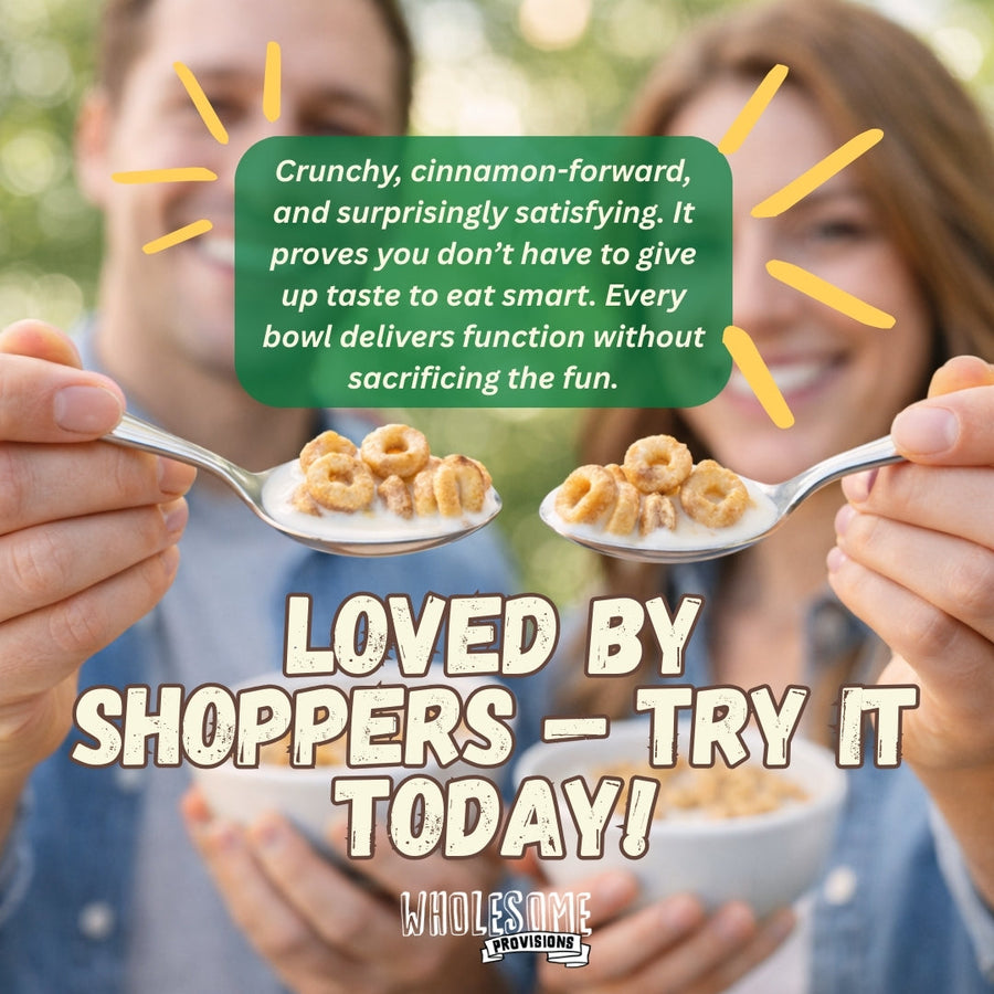 Cinnamon Protein Cereal: people holding cereal bowls with testimonial text.