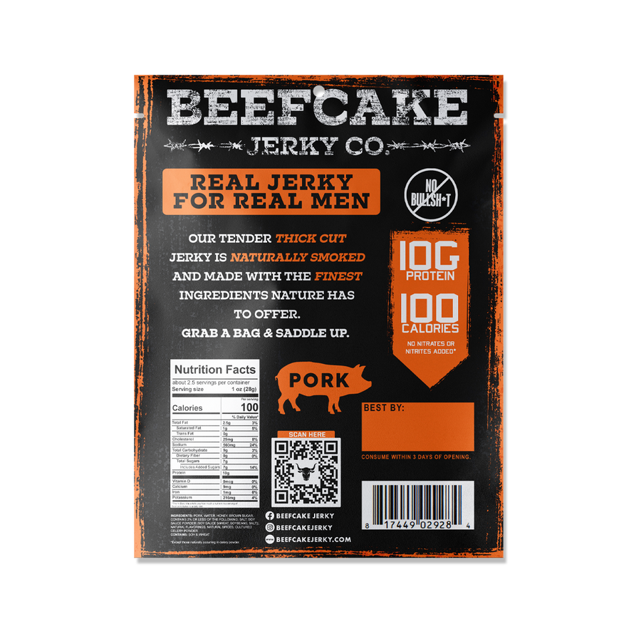 Teriyaki Pork Jerky – 2.7 oz – reverse packaging view