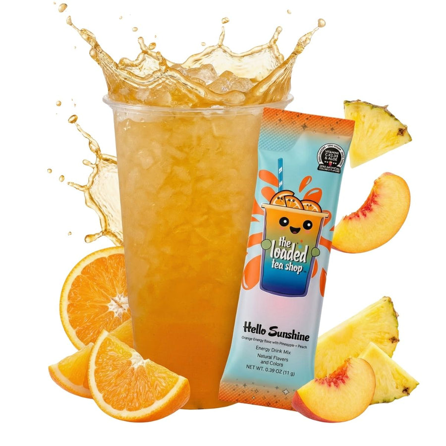 Hello Sunshine loaded tea mix in peach and pineapple flavor