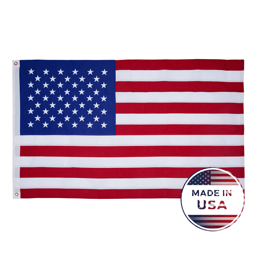 Heavy-duty 2-ply spun polyester American flag with embroidered white stars and red and white stripes