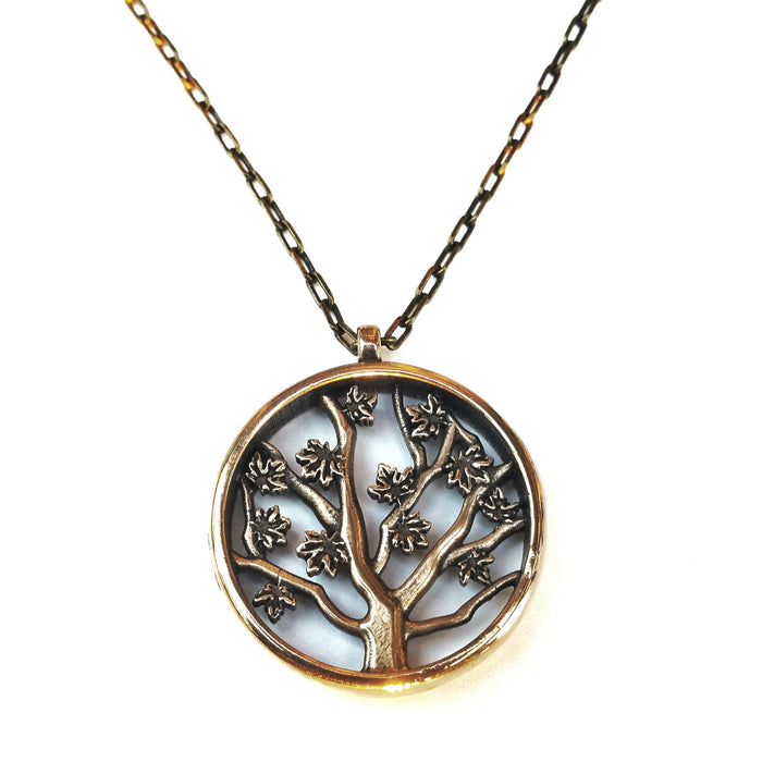 Tree of Life pendant in a circular frame on cable chain