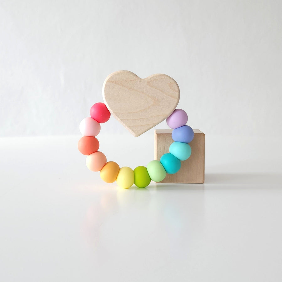 Heart Charm Baby Teether: Maple & Silicone