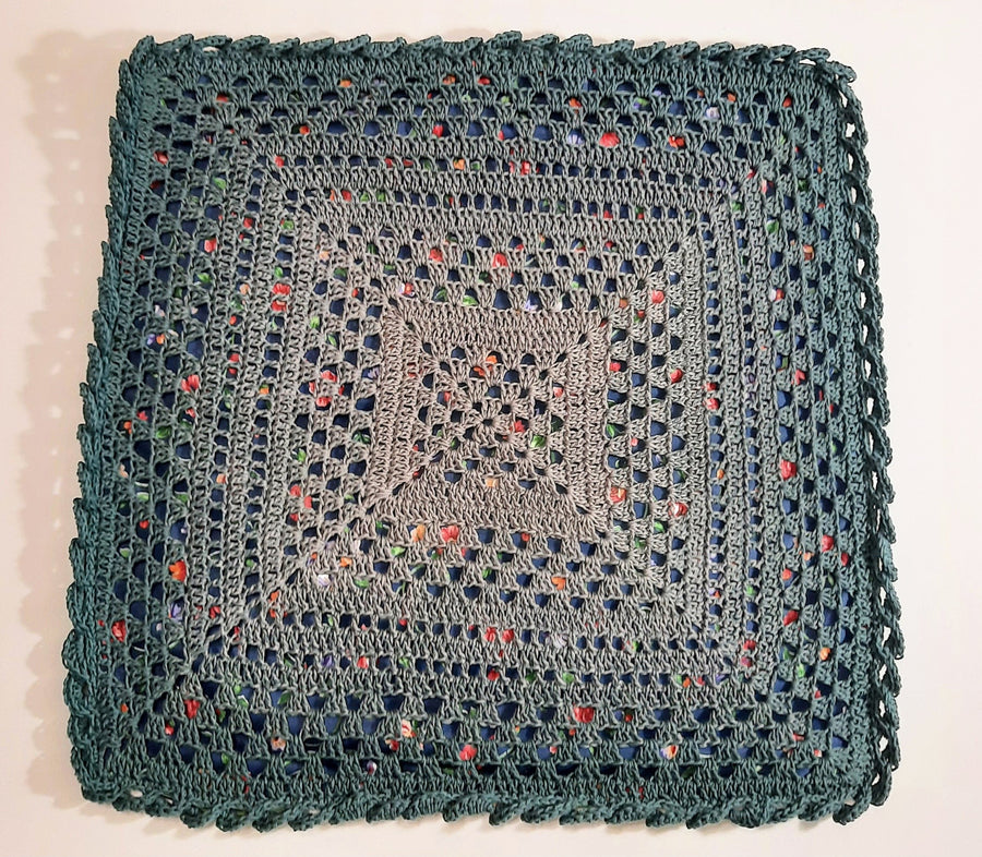 Green Gradient Crochet Pillow Cover, flat green crochet front