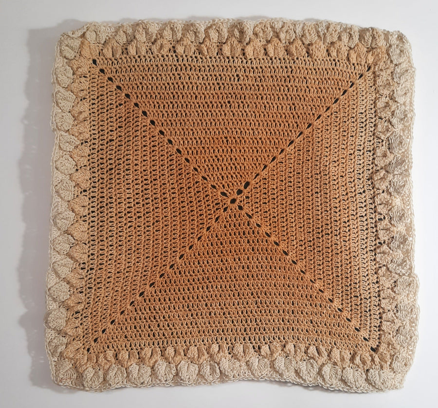 Brown & Yellow Crochet Pillow Cover, flat crochet front