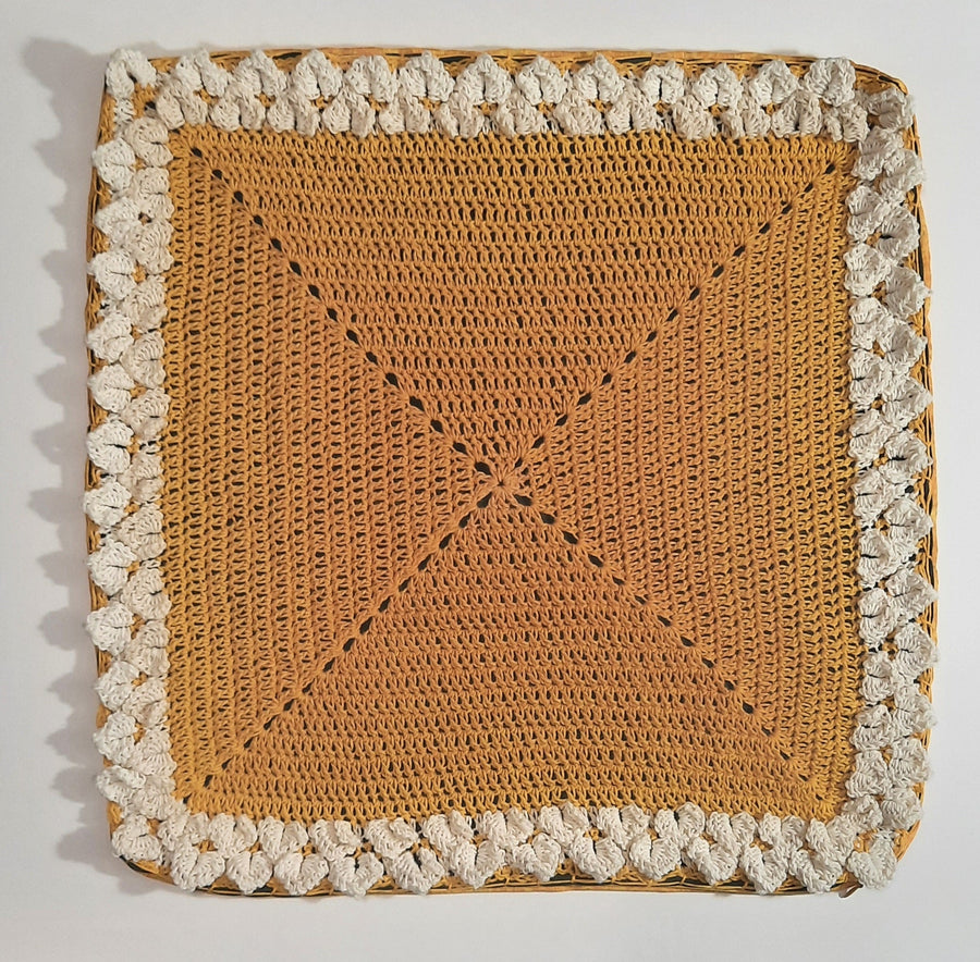 Golden Yellow Crochet Pillow Cover, flat yellow crochet front