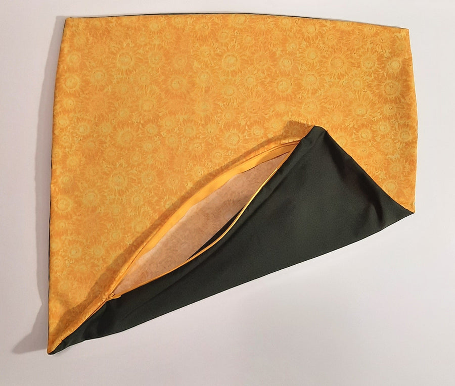 Yellow Sunflower Pillow Cover, close-up of the zippered opening