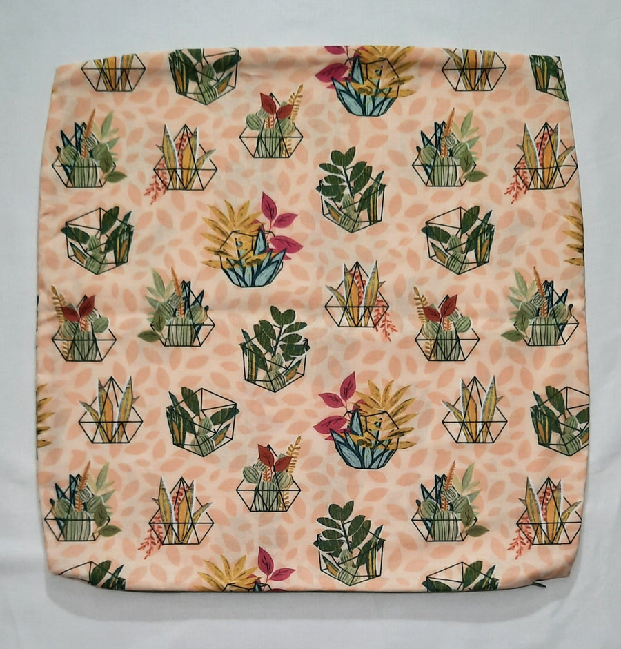 Cactus & Flowers Pillow Cover, flat patterned panel