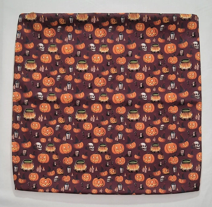 Halloween Pumpkin & Skull Pillow Cover, flat Halloween fabric front