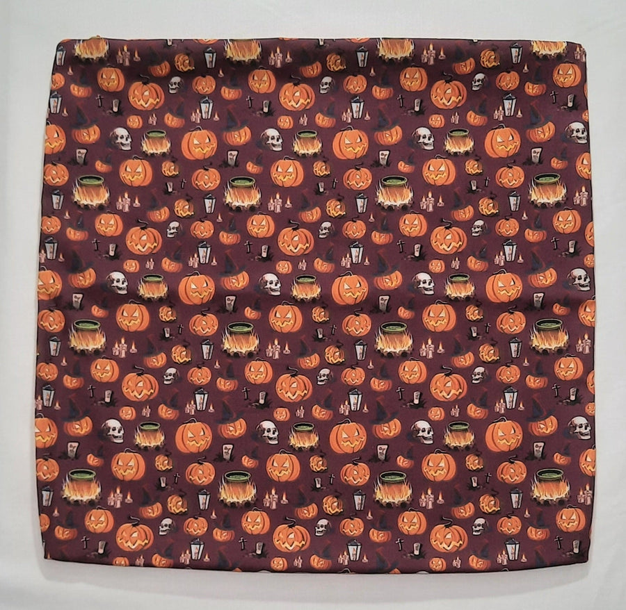 Halloween Pumpkin & Skull Pillow Cover, flat Halloween fabric front