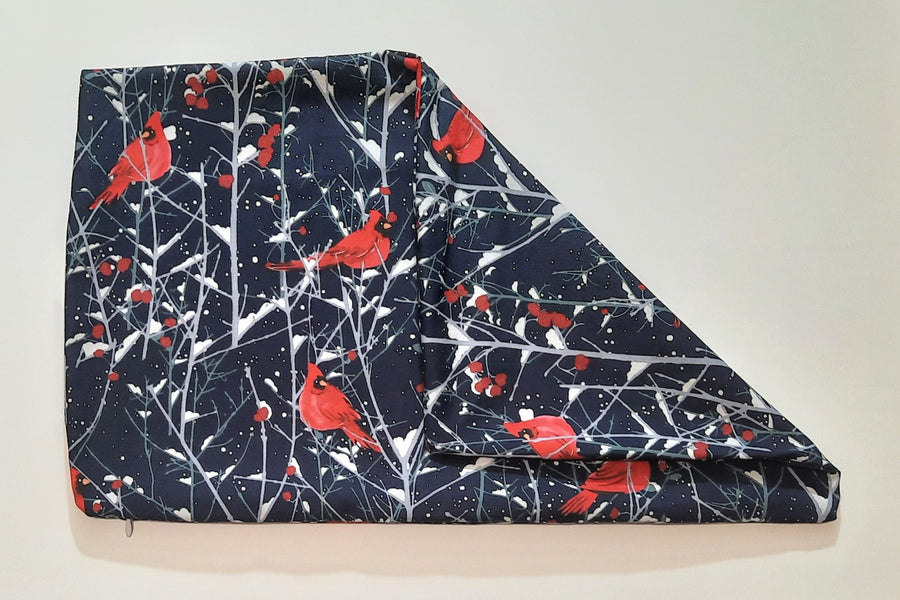 Winter Cardinal Travel Pillow Cover, folded cover showing reverse or opening
