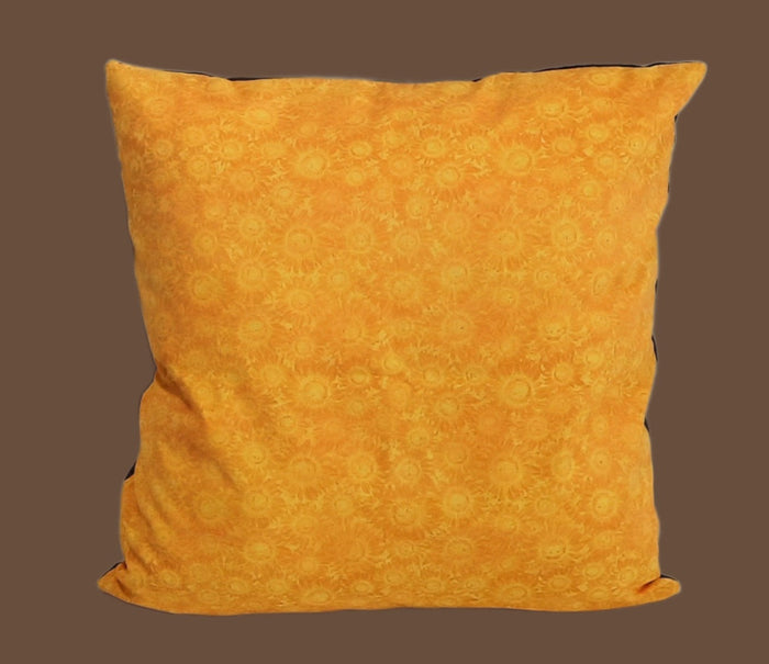 Yellow Sunflower Pillow Cover, filled cover showing the patterned front