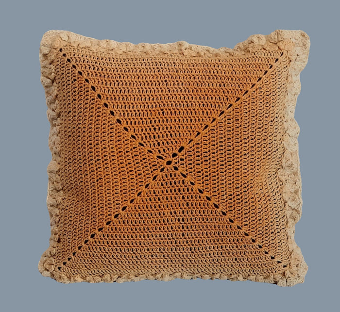 Brown & Yellow Crochet Pillow Cover, filled crochet pillow-cover front