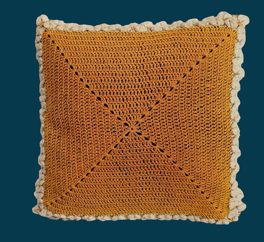 Golden Yellow Crochet Pillow Cover, filled yellow crochet front