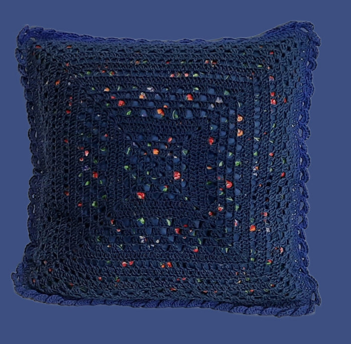 Blue & Violet Crochet Pillow Cover, filled blue-violet crochet front