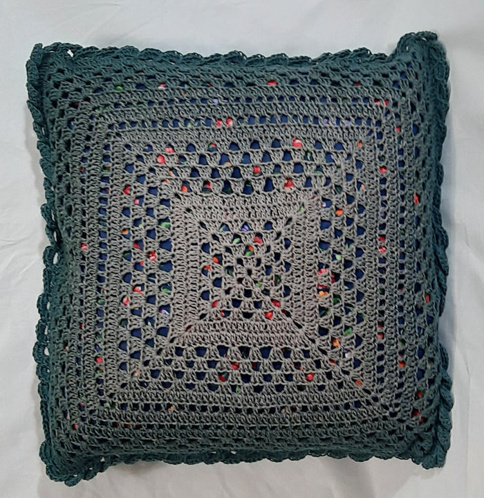 Green Gradient Crochet Pillow Cover, filled green crochet front
